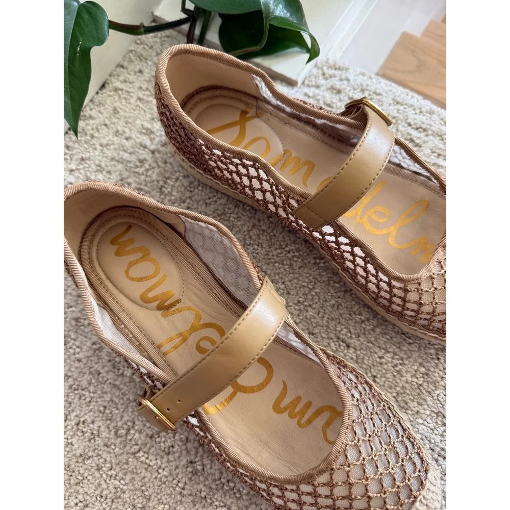 Sam Edelman MACKIE MESH Mary Jane Espadrilles Women 9 Metallic Gold Jute